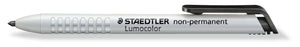 Staedtler Lumocolor non-permanent omnichrom 768N-9 leadholder lying flat, white grip barrel printed STAEDTLER non-permanent Lumocolor, black clip and tip
