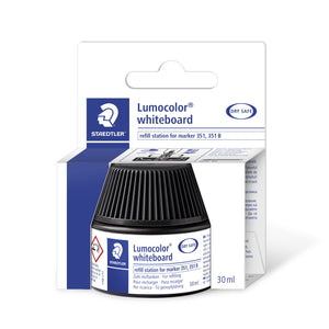 Black Staedtler Lumocolor whiteboard refill station 488 51-9 in its white hanging carton printed refill station for marker 351, 351 B and 30 ml