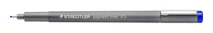 Staedtler pigment liner 308 05-3 uncapped with grey barrel, blue end cap and fine metal tip