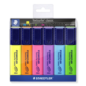 Staedtler Textsurfer classic wallet of 6 on a hanger card: yellow, orange, pink, violet, blue and green highlighters