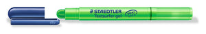 Staedtler Textsurfer gel 264-5 with the dark blue cap off, green wax lead twisted up, INKJET SAFE printed on the green barrel