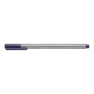 Indigo blue triplus fineliner with the cap on, earlier grey triangular barrel design with a dark blue cap and end