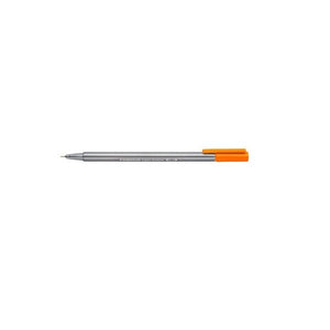 Earlier triplus fineliner design with a silver grey triangular barrel and orange cap, shown capped on a white background