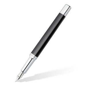 Staedtler triplus premium 474 fountain pen in matt anthracite, posted at an angle with a silver cap and pointed steel nib