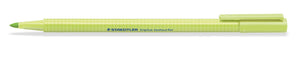 Lime green triplus Textsurfer 362 C-530 lying flat with the cap and clip on, STAEDTLER triplus textsurfer printed on the barrel