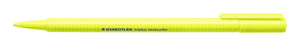 Neon yellow Staedtler triplus Textsurfer 362-1 shown open, cap pushed onto the end and the soft fibre tip on the left