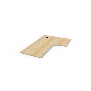 Rapidline corner workstation top in Natural Oak, shown on its own at an angle against a plain white background