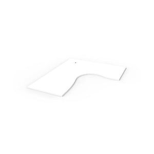 Rapidline corner workstation top in Natural White, shown on its own at an angle against a plain white background