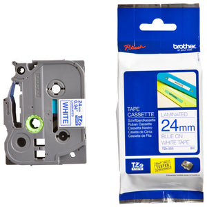 Brother TZe Tape 24mm Blue on White TZE253