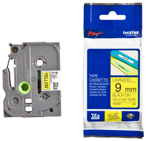 Brother TZe Tape 9mm Black on Yellow TZE621