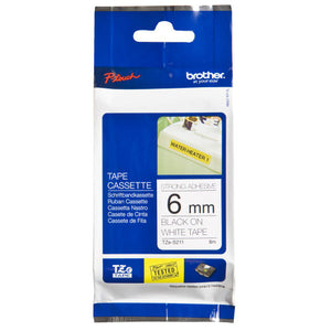 Brother TZe Strong Adhesive Tape 6mm Black on White TZES211