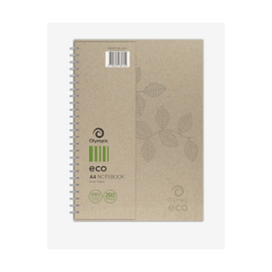 Olympic Eco A4 Double Wiro Notebook 200 page 8mm ruled natural unbleached cover pack of 5