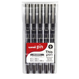 Uni Pin Fineliner Drawing Pen Black Assorted Set of 5