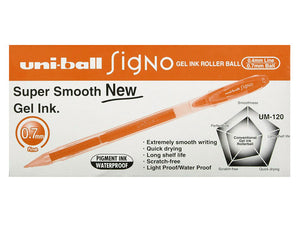 Uni-Ball Signo UM-120 Gel Ink Rollerball Pen 0.7mm Orange Box of 12