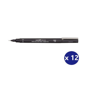 Uni Pin Fineliner 0.4mm Drawing Pen Black Box of 12
