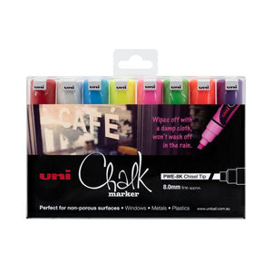 Uni Liquid Chalk Marker Chisel Tip 8mm Assorted Wallet of 8 - image 1