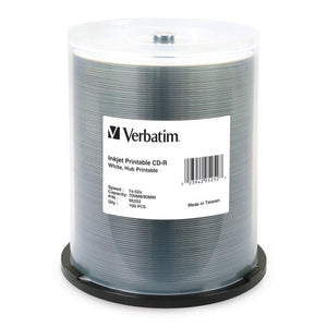 Verbatim CD-R inkjet printable white disc 100-pack spindle front view