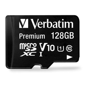 Verbatim 128GB Premium microSDXC card with SD adapter in black packaging