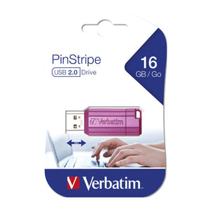 Verbatim Store n Go Pinstripe USB Drive 16GB in Hot Pink with retractable connector extended