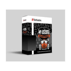 Verbatim Urban Sound black kids headphones front view showing adjustable headband and ear cups