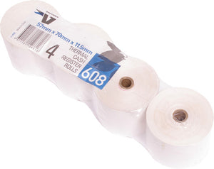 Victory CCR608 thermal cash register rolls 57x70x11.5mm carton of 24 on white background