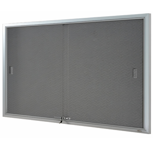 Visionchart BN-SGC-1590SL Be Noticed Sliding Door Notice Case Silver 2 Door Grey Fabric 1525 x 915mm
