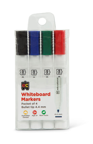 Educational Colours Whiteboard Markers Thick Pack of 4 Black Blue Green Red