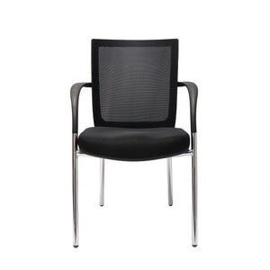 Rapidline WMV BK visitor chair seen from the front, with black mesh back, black seat, arch arms and four chrome legs.