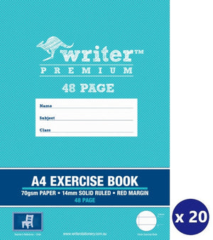 Writer Premium Exercise Book A4 48 Page 14mm Solid Ruled Red Margin Chair Cover Pack 20 — front cover