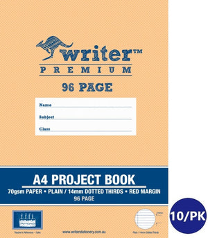 Writer Premium Project Book A4 96 Page Plain Plus 14mm Dotted Thirds Red Margin Cake Cover Pack 10 — front cover