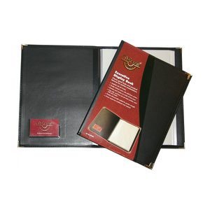 Waterville Executive Display Book with 20 copy-safe pockets, black vinyl cover and brassed metal corners