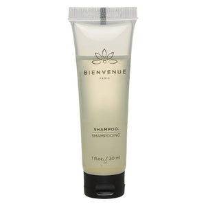 Bienvenue guest shampoo in a 30ml tube, part of a carton of 200 tubes for hotel amenity use