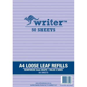 Lilac striped cover of the Writer A4 loose leaf refills pad printed Reinforced 2mm Graph, Ruled 2 Sides, 50 Sheets, item number NP6030