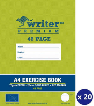 Writer Premium Exercise Book A4 48 Page 25mm Solid Ruled with Margin Umbrella Pack 20 - image 1