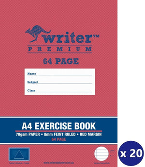 Writer Premium Exercise Book A4 64 Page 8mm Ruled with Margin Triangle Pack 20 - image 1