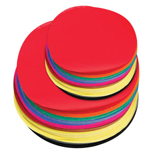 Zart assorted gloss paper circles in 12cm and 18cm sizes, showing 10 bright colours spread out on a flat surface