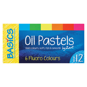 Zart Basics Oil Pastels Large Fluoro Pack of 12. Zart Basics large fluorescent oil pastels pack of 12 showing 6 vibrant fluoro colours.