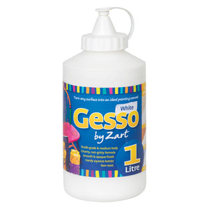 Zart Gesso White 1 Litre container - studio-grade art primer for canvas, wood, cardboard, plastic and metal
