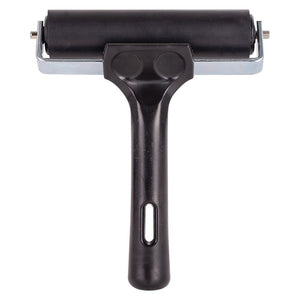 Zart Hard Rubber Lino Roller 100mm. Zart 100mm hard rubber lino roller with plastic handle for block printing and printmaking.