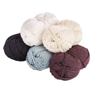 Zart neutral acrylic wool pack showing five rolls in black, brown, grey, cream, and white