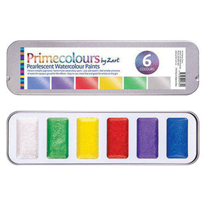 Zart Primecolours Pearlescent Watercolours - pack of 6 assorted metallic semi-moist pans in a portable palette