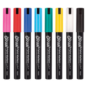 Zart Street Paint Markers set of 8 assorted colours with 4mm bullet nibs and hard storage case