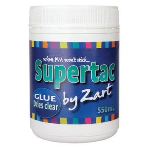 Zart Supertac 550ml screw-top tub of clear multi-surface adhesive glue