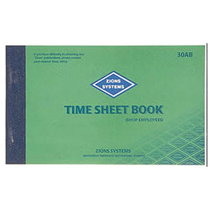 Zions No.30A soft-covered time sheet book for shop employees, 125x205mm with 54 perforated leaves