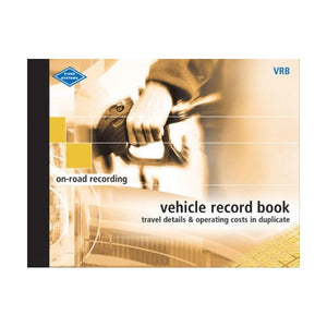 Cover of the Zions VRB vehicle record book in sepia tones showing a hand holding a fuel nozzle, printed on-road recording, travel details and operating costs in duplicate