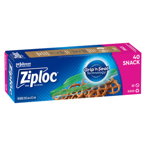 Ziploc Snack Bags pack of 6 boxes containing 40 bags each, shown on white background