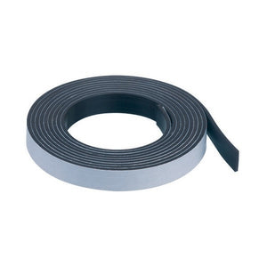 A coiled roll of Quartet QTMT17 magnetic tape, dark grey on one face with a pale grey layer on the other, and the loose end lifted from the roll.
