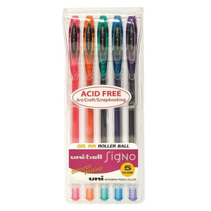 Uni-Ball Signo Gel Ink Pens 0.7mm Assorted Wallet of 5