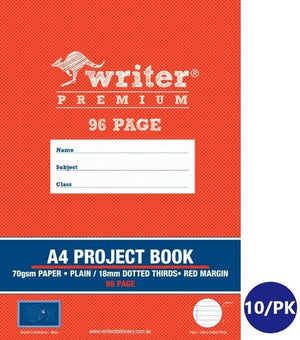 Writer Premium Project Book A4 96 Page Plain Plus 18mm Dotted Thirds Red Margin Moon Cover Pack 10 — front cover
