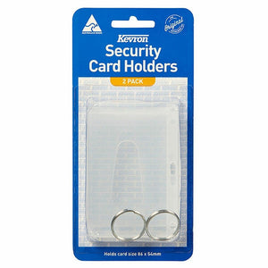 Kevron Security Card Holders 2 PACK blister card with two clear holders, two metal rings and an Australian Made logo